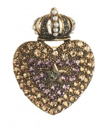 Amber crystal heart hariclip/brooch